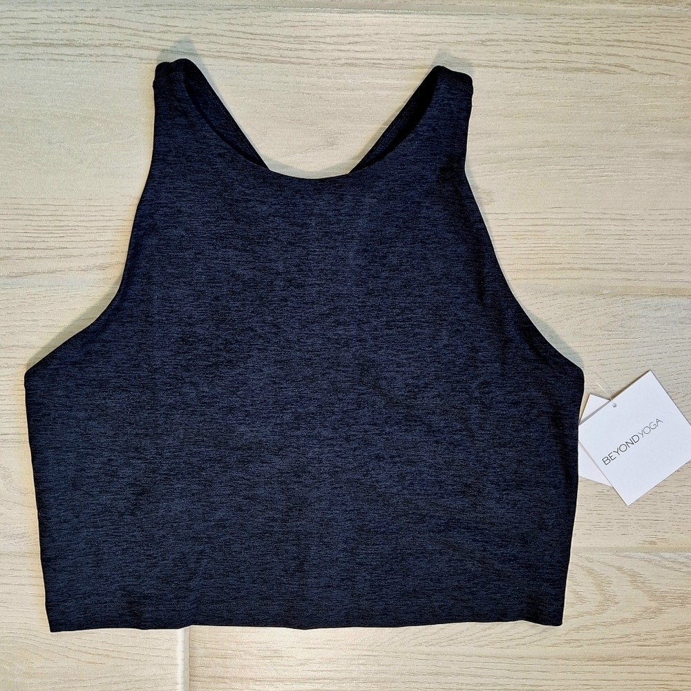 Beyond Yoga Women's Soft Black Spacedye Refocus Cropped Racerback Tank Top - XL - Picture 4 of 12